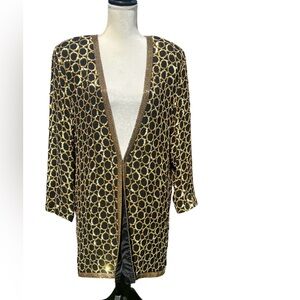 Vintage Holiday 100% Silk Sequin Beaded Duster Coat Size Large Shoulder pads